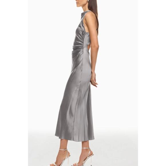Reformation Silver Casette Silk Midi Dress Size 10 Sheath Bias Cut Designer $348 - Picture 4 of 11